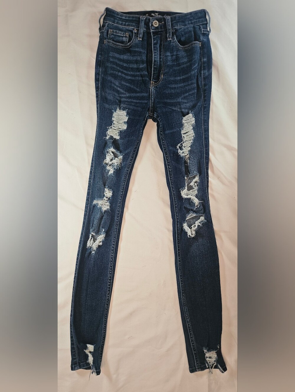 Hollister Womens Blue Distressed Ultra High Rise Super Skinny Jeans Sz 24x30